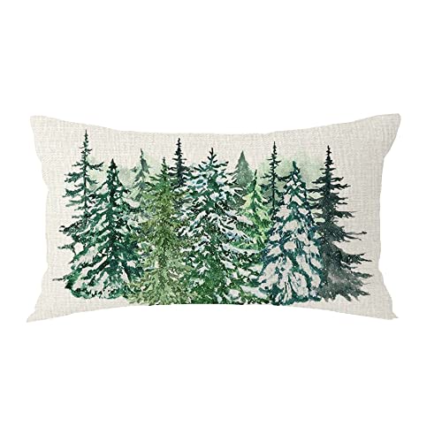 Christmas Cedar Trees Watercolor Pillow Cover Holiday Decor 12x20in