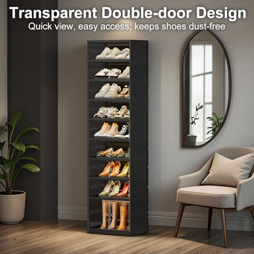 SYNCVIBE Foldable Shoe Rack Organizer - 9 Tiers, 18 Pairs, Black - Variation of THIS listing