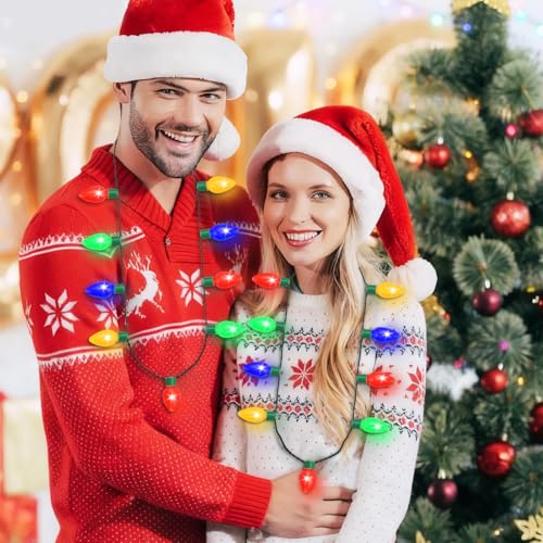 LED Light Up Necklace 9-LED Bulbs for Ugly Christmas Sweater Party Favors (3 Pack)