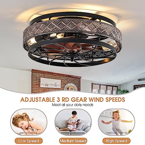 18-Inch Black Small Low Profile Ceiling Fan with Lights & Remote - Reversible & Quiet