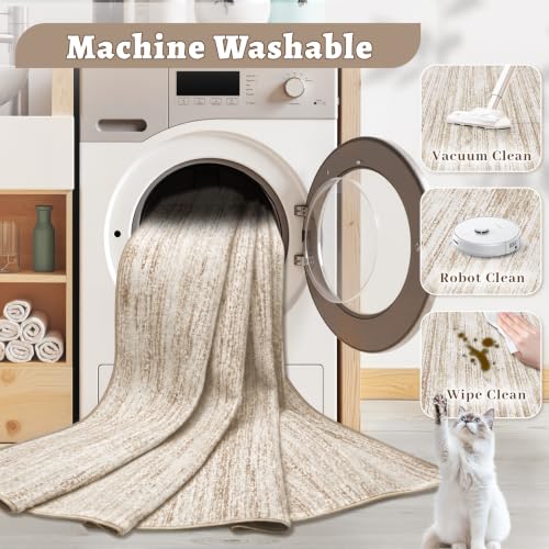 Brown 8x10 Non-Slip Washable Area Rug for Living Room & Bedroom - Soft & Stain-Resistant