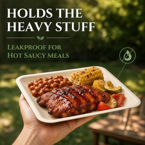 Charity Leaf 8-Inch Square Disposable Bamboo Plates - 50 Pack, Eco-Friendly & Heavy Duty