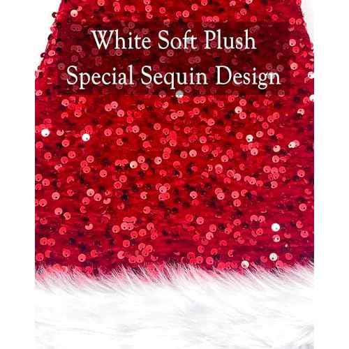 Long Santa Hat for Adults Women Men Unisex Sequin Red Christmas Hat Cap Xmas Hats for New Year Festive Holiday Halloween Costume Party