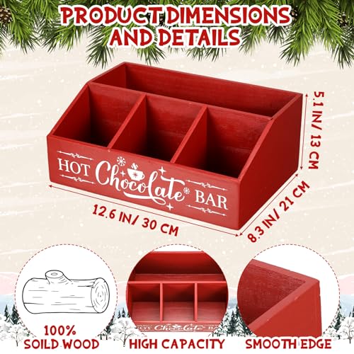 Barydat Red Hot Cocoa Bar Organizer Wood Countertop with 4 Compartments