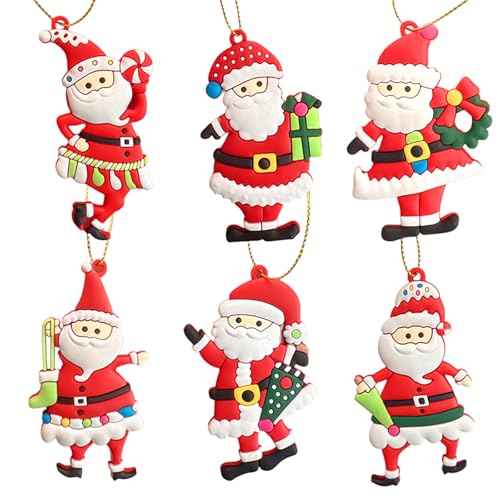 6pcs Christmas Ornaments Cute Santa Claus Xmas Tree Decorations Santa Plastic Figurines Ornaments with Red Santa Claus for Christmas Tree Hanging Party Ornaments DIY Decor 3 Inch Tall