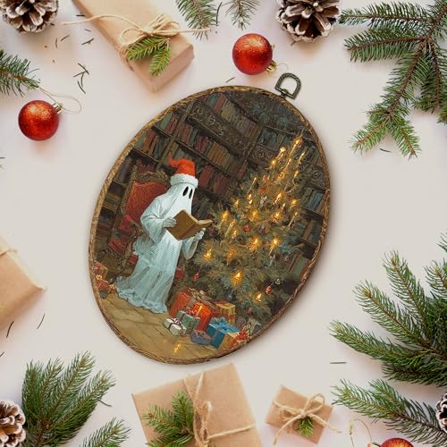 Lengues Christmas Ghost Oval Wall Art - Dark Academia Holiday Decor, 8.5x11.5 Inch, Color-14