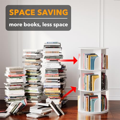 SpaceAid 3-Tier Rotating Bookshelf Tower, 37.8" White Spinning Bookcase Lazy Susan