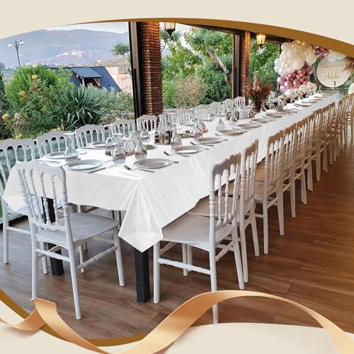 Plastic Table Cover Roll 54 Inch X 300 Feet White Disposable Tablecloth with Cutter Box for Parties & Events - Variation: White / 54 in X 300 ft