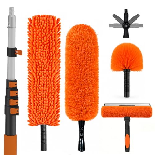 24FT Reach Ceiling Fan & Window Duster Kit with Extension Pole & Microfiber Feather Duster