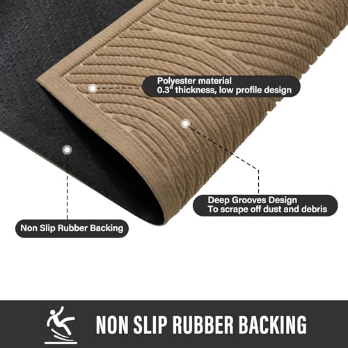 Outdoor Welcome Door Mat 36x24 Inches - Absorbent Muddy Dirt Resistant Non-Slip Entry Rug Beige