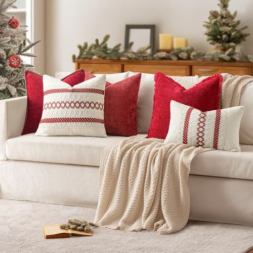 MIULEE 18x18 Red Boho Macrame Throw Pillow Covers Set of 2