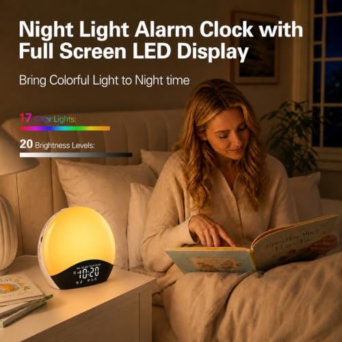 Sunrise Alarm Clock with White Noise & Bluetooth - Black & White, Dual Alarms & Nightlight