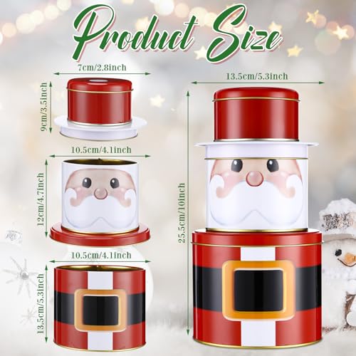 Tandefio 2 Sets Christmas Cookie Tins with Lids - 3 Layer Metal Holiday Gift Boxes