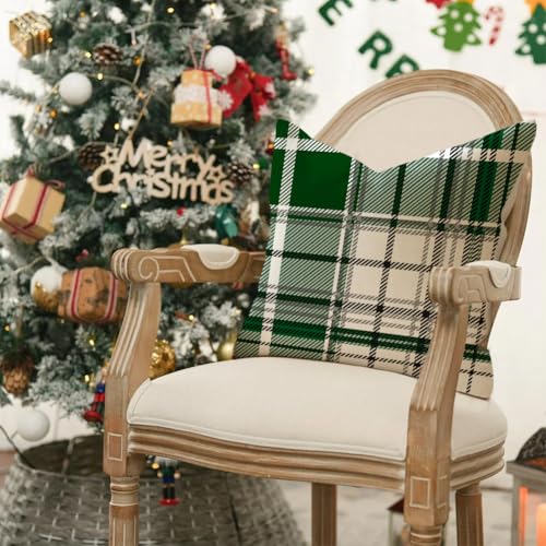 Green Christmas Pillow Covers 16x16 Inches - Pack of 2 Waterproof Holiday Decor