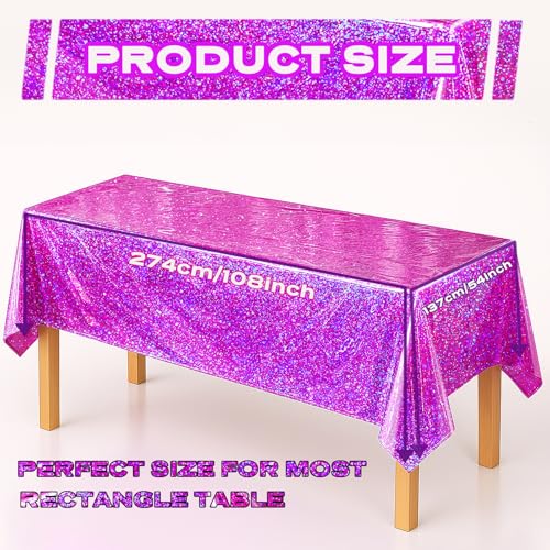 BYOJIA Pink Purple Iridescent Plastic Tablecloth 54x108 Inches, 8 Pack