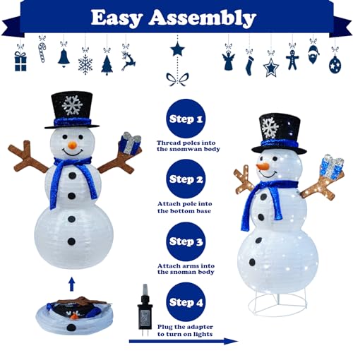 Meetjoyancy Blue White Lighted Snowman Outdoor Christmas Decor Collapsible Yard Inflatable with Gift Box