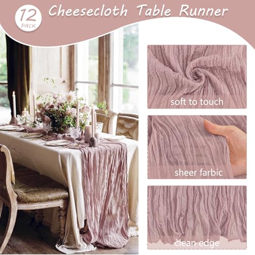 12 Pack 10Ft Cheesecloth Table Runner 35x120 Inch Boho Gauze Rustic