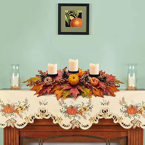 Fall Centerpiece Table Decorations with Artificial Pumpkins and Autumn Leaves - Pumpkin Variation, 27.5"