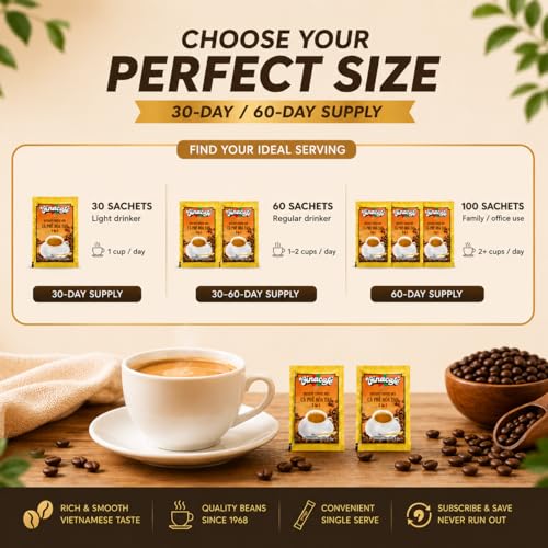 Instant Coffee Packets 3 in 1 Vietnamese Style Medium Roast, Single Serve Sachets - Pack of 4