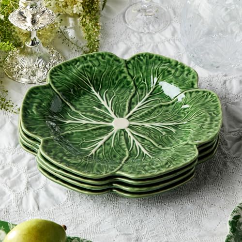 Large Green Cabbage Dinner Plates - Set of 4 11-Inch Garden Leaf Tableware