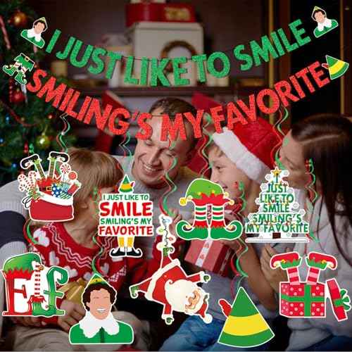 The Elf Christmas Banner Decorations Christmas Elf Decorations I Just Like To Smile Smiling's My Favorite Banner for Xmas Party Decorations Friendsmas Party Decorations