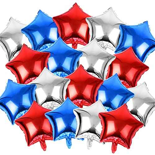 Blue Red White Star Foil Balloons Decorations, FEBSNOW 30Pcs 18 inch 4th of July Balloons for Independence Day Patriotic Party Memorial Day Birthday Decorations Supplier