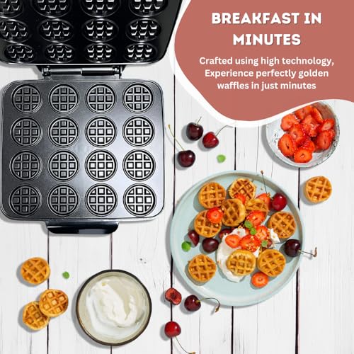 Mini Waffle Maker - 16-Hole Nonstick Small Bites for Breakfast & Snacks