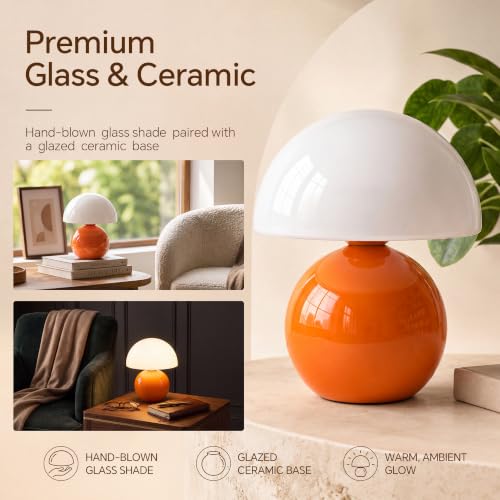 Dawnwake Orange Mushroom Table Lamp - Small Dimmable Bedroom Night Light