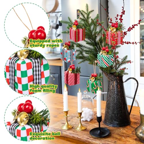 16 Pcs Christmas Tree Mini Gift Boxes - Colorful 8 Styles with Bells & Berries (2 each)