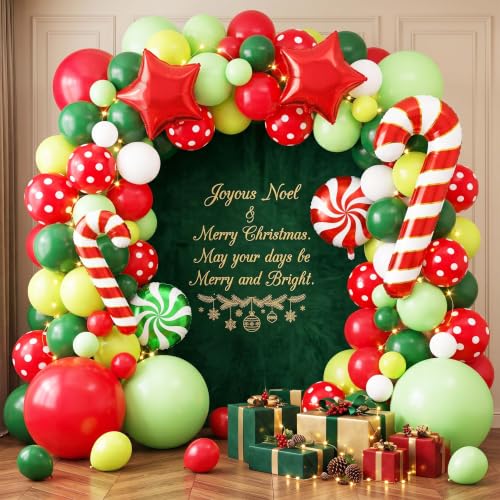 Jenlion 106Pcs Christmas Balloon Arch Kit with Large Mylar Foils - Light Green, Red, Dark Green