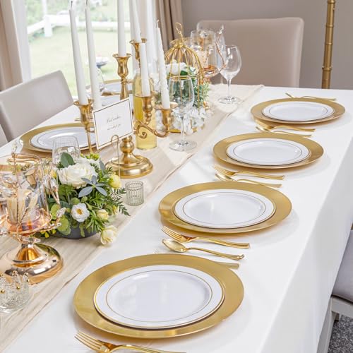 Gold Plastic Charger Plates 12 Inch 25 Pack - Elegant Disposable Dinnerware for Weddings & Parties