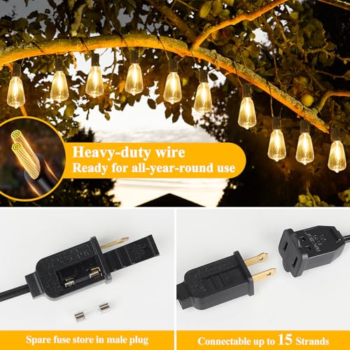Outdoor String Lights 100FT Black Wire 52 Bulbs Waterproof Patio Decor