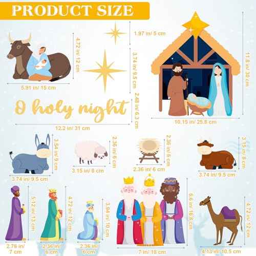 Zhanmai 19 Pcs Christmas Garage Door Decorations Nativity Scene Garage Door Magnets Holy Night Nativity Scene Magnet Set Nativity Refrigerator Magnets Stickers for Xmas Fridge Car Garage Decoration