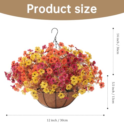 Fall 3-Mix Artificial Mum Flower Set with Hanging Baskets - Outdoor Autumn Decor (2 Pack)