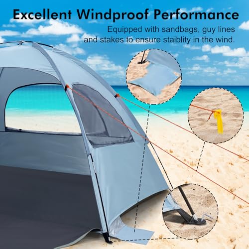 Sierra Blue Beach Tent Anti-UV Sun Shade Shelter for 3 Persons - Portable with Mesh Windows