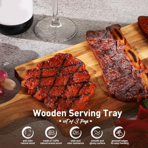 2 Pcs Acacia Cutting Boards 23 x 7 Inches with Handles – Large Charcuterie Boards