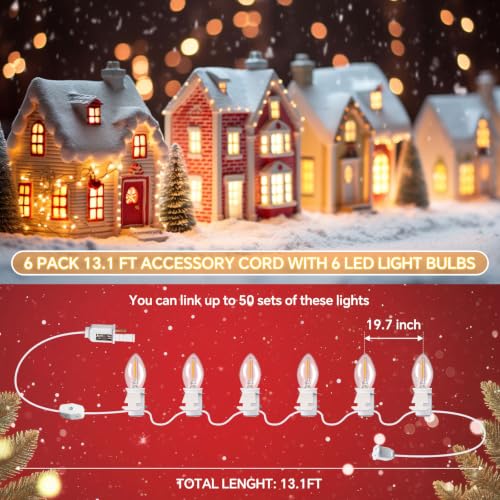 Meonum 6 Pack LED Light Bulb Cord Set 13.1 ft White Decorative Lighting