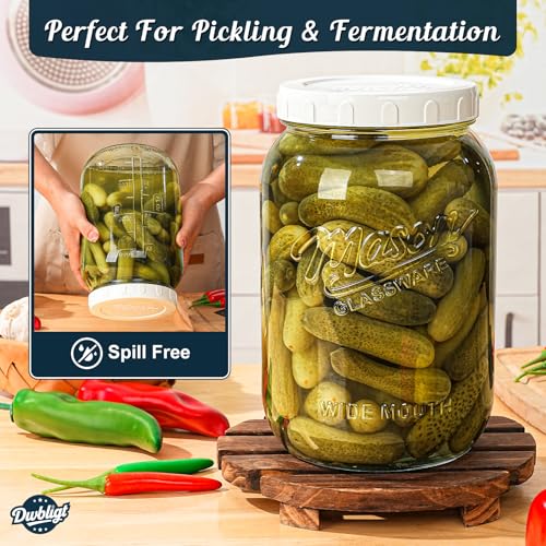 1 Gallon Wide Mouth Mason Jars with Airtight Silicone Gasket - 2 Pack