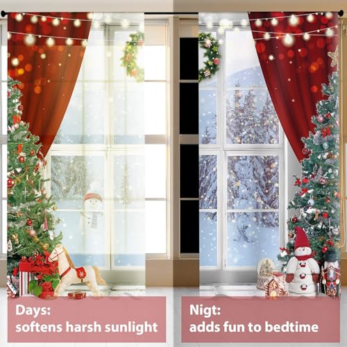 Peryiter Christmas Curtains 82x84 in - 2 Panels, Living Room Window Decor, Classic