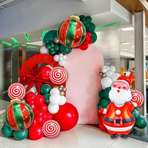 158PCS Christmas Balloon Arch Kit Xmas Party Balloons with Red Green White Golden Balloons Xmas Decoration Foil Balloons
