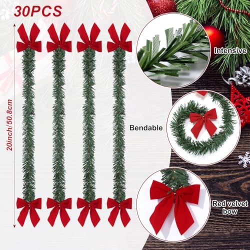 Yinder 30 Pcs 20-Inch Christmas Garland Twist Ties with Red Bow for Holiday Decor