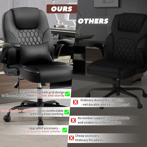 Nexthro Black Leather Office Chair with Lumbar Support and Swivel - Short People Friendly