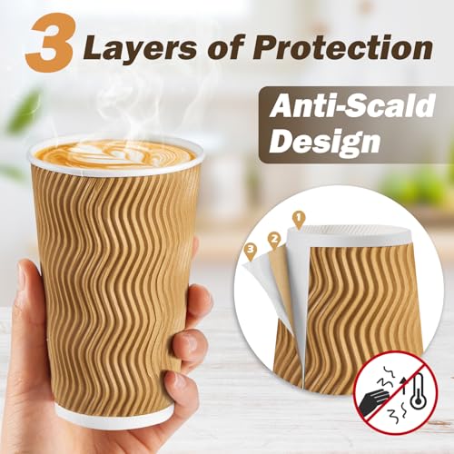 16 oz Disposable Coffee Cups with Lids & Straws - Champagne Pack of 90