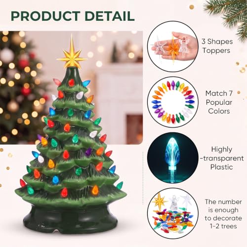 Fumete 52 Pcs Christmas Tree Replacement Light Bulbs Set with Top Decorations