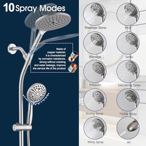 Brushed Nickel High Pressure Shower Head with Handheld & 26" Adjustable Slide Bar