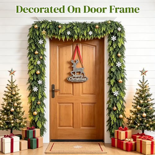 Real Touch Cedar Garland 6 ft – Christmas Mantle Decor by YHAOGALI, 1 Pack