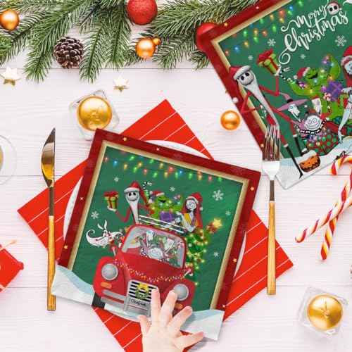 Nightmare Christmas Party Decorations-40pcs Nightmare Christmas Napkins, Disposable Red Truck Xmas Paper Napkins for Xmas Winter Holiday Party Supplies