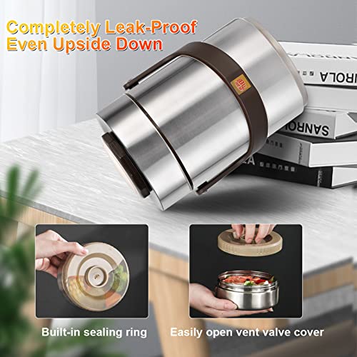 Pawovdeq 67 oz Stainless Steel Vacuum Insulated Soup Food Thermo with 3-Compartment Bento, Silver