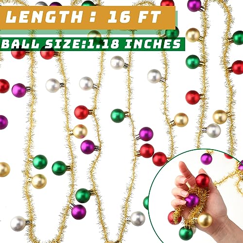 16ft Christmas Ball Garland Tinsel Decor for Holiday & Party Decorations