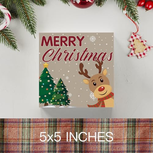Reindeer Merry Christmas Sign Christmas Decorations for Home Office Desk Table Shelf 5 x 5 inch